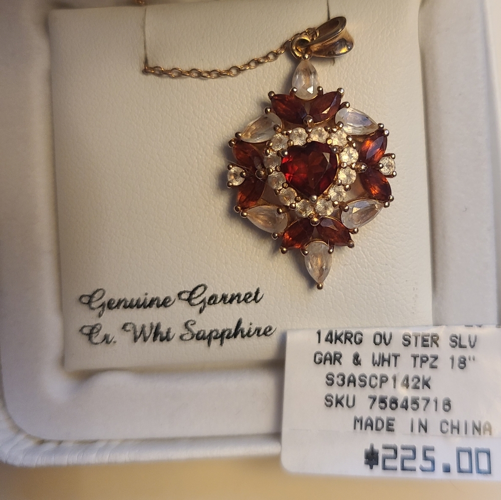 Rose Gold, Garnet, White Sapphire Necklace